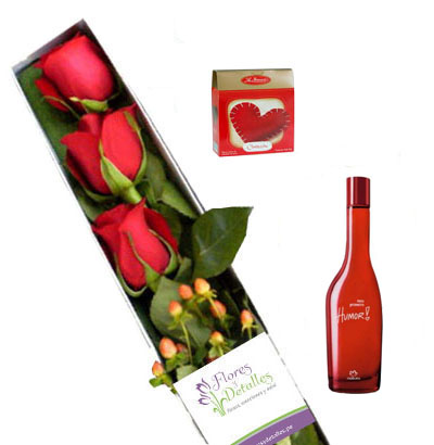 Caja con 3 rosas y Meu Primeiro