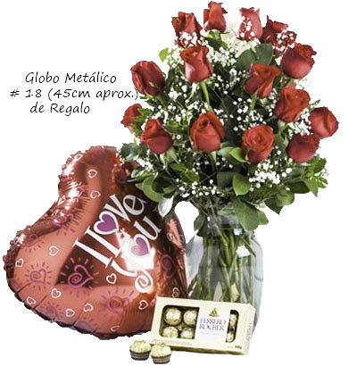 A21 Jarrón 12 rosas rojas