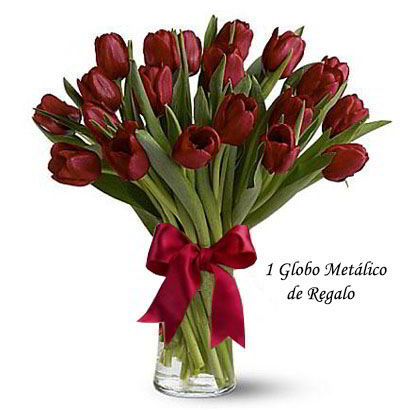 Jarrón 20 Tulipanes Rojos