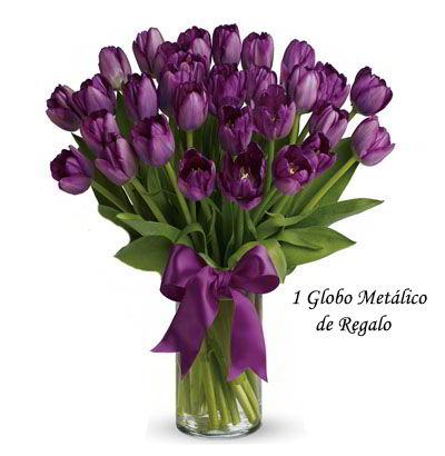 Jarrón 30 Tulipanes Morados