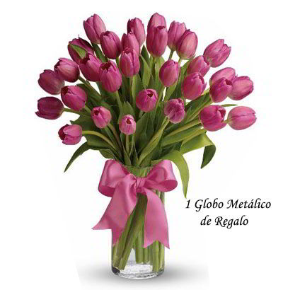 Jarrón 30 Tulipanes Fucsias