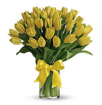 Jarrón 30 tulipanes amarillos