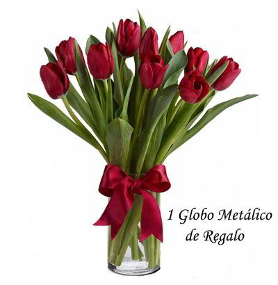 Jarrón 10 Tulipanes Rojos