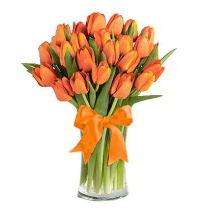Jarrón 30 tulipanes naranjas