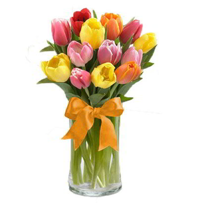 Jarrón de 12 tulipanes mixtos