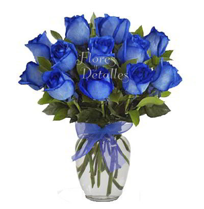 Jarrón 12 rosas azules