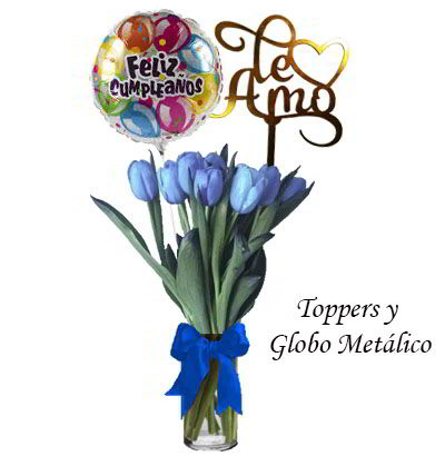 Jarrón 10 Tulipanes Azules